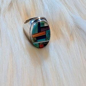 Genuine Navajo men's sliver turquoise ring. Size 10 3/4